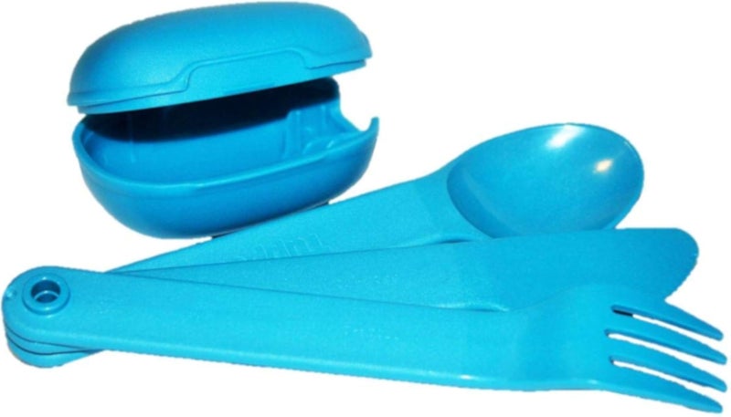 طقم أدوات مائدة تابروير سهل التركيب (شوكة، سكين، ملعقة) مع حقيبة سفر زرقاء